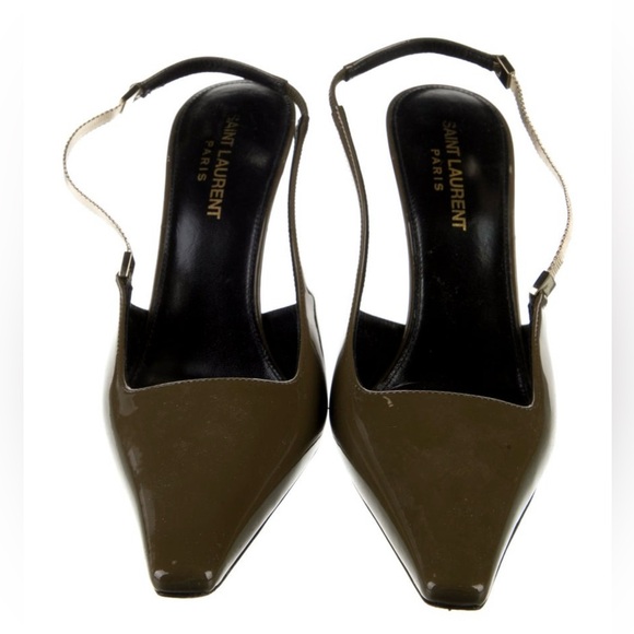 SAINT LAURENT BLAKE SLINGBACK PUMP IN AMBER GREEN - Picture 9 of 14